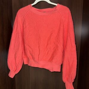 Coral Voluminous Sleeves Crew Neck Sweater